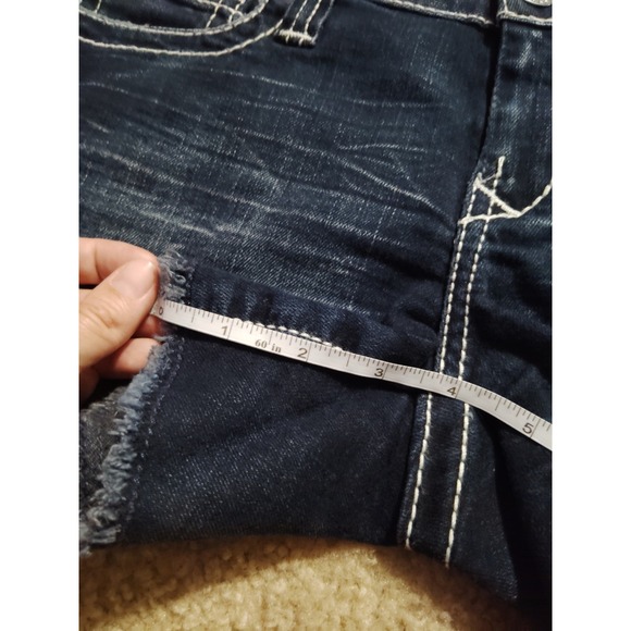 Y2K Big Star Casey J Jean Shorts Low Rise Women's 28 Dark Wash Fringe bottom - Picture 6 of 6